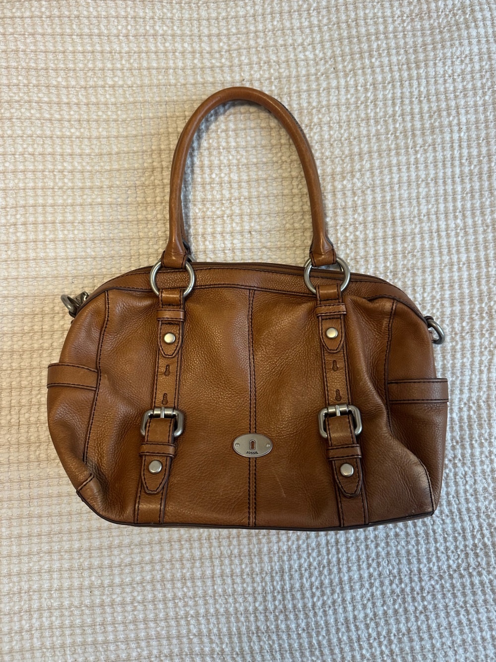 Brown Leather Satchel Shoulder Tote Bag Fossil with Strap